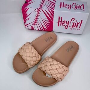 NEW Hey Girl by Corkys Extra Braided Slide Sandal Women's Size 9 Blush Pink